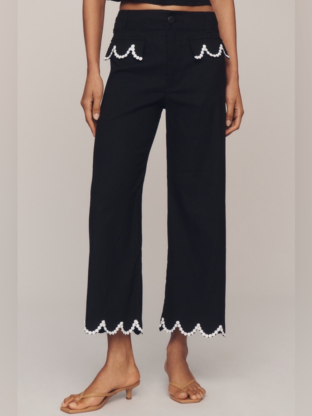 ✨ Anthropologie Colette Scalloped High-Rise Wide-Leg Pants Sz 29